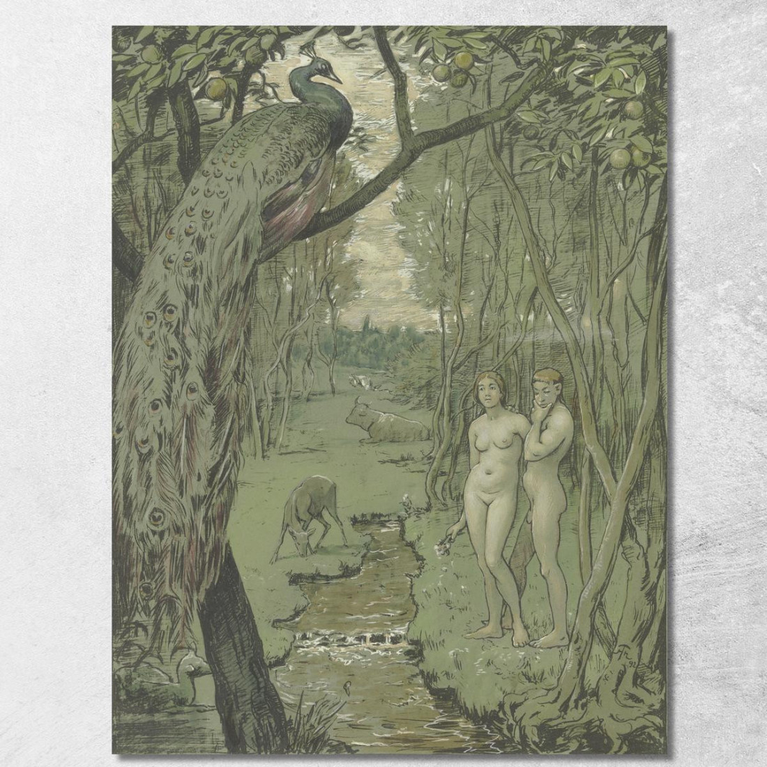 Paradiso Con Pavone Hans Thoma hth56 quadro stampato su tela Paradiso Con Pavone Hans Thoma hth56 quadro stampato su tela