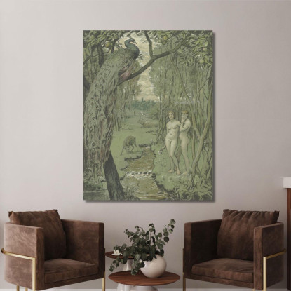 Paradiso Con Pavone Hans Thoma hth56 quadro stampato su tela