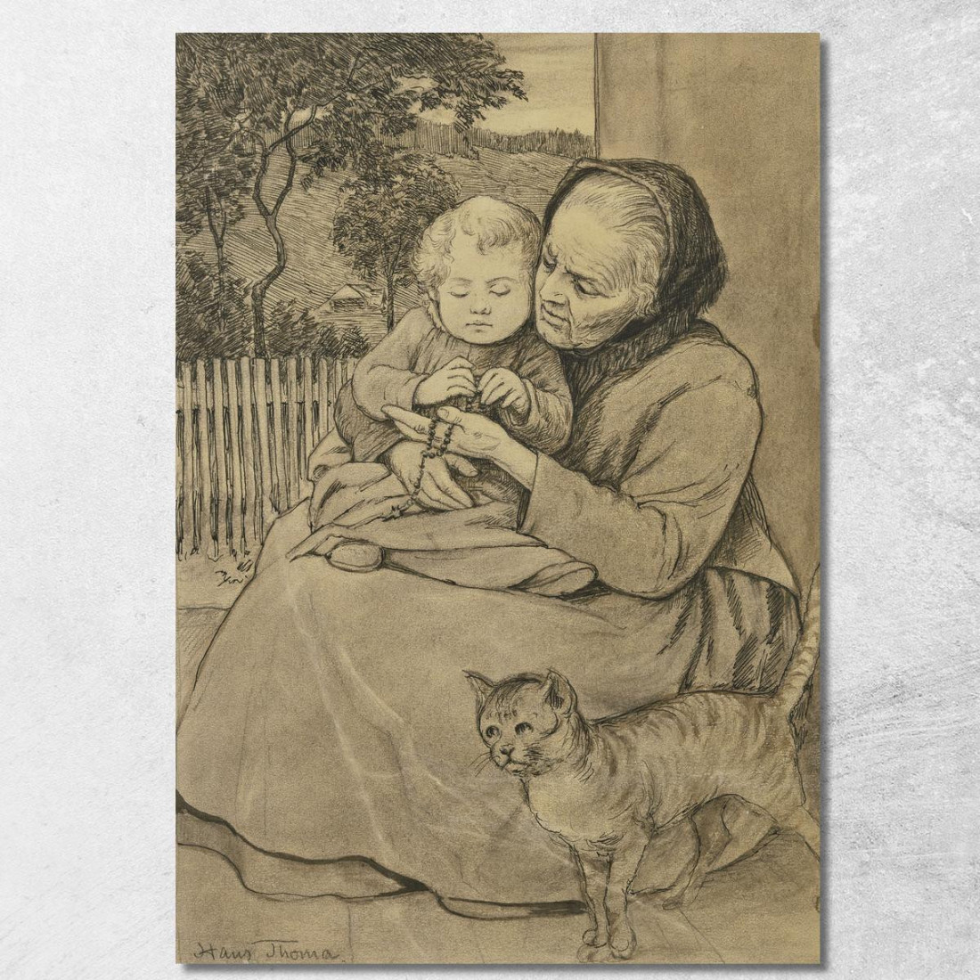 Anziana Donna Seduta Con Bambino Hans Thoma hth67 quadro stampato su tela Anziana Donna Seduta Con Bambino Hans Thoma hth67 quadro stampato su tela