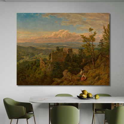 Le Rovine Del Castello Di Hohenbaden Con Vista Sulla Valle Del Reno Hans Thoma hth81 quadro stampato su tela
