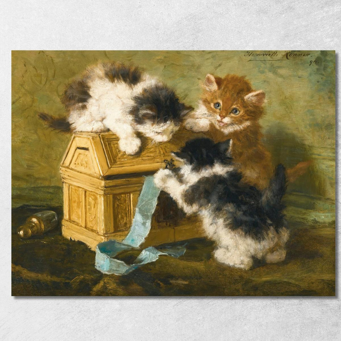 Tre Gattini Con Una Scatola E Un Nastro Blu Henriëtte Ronner-Knip hrk26 quadro stampato su tela Tre Gattini Con Una Scatola E Un Nastro Blu Henriëtte Ronner-Knip hrk26 quadro stampato su tela