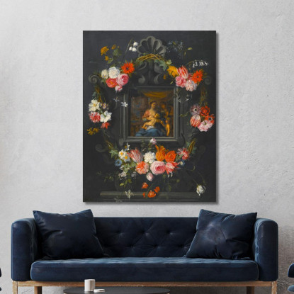 Ghirlanda Di Fiori Che Circonda La Vergine E Il Bambino Jan Brueghel the Younger jby4 quadro stampato su tela