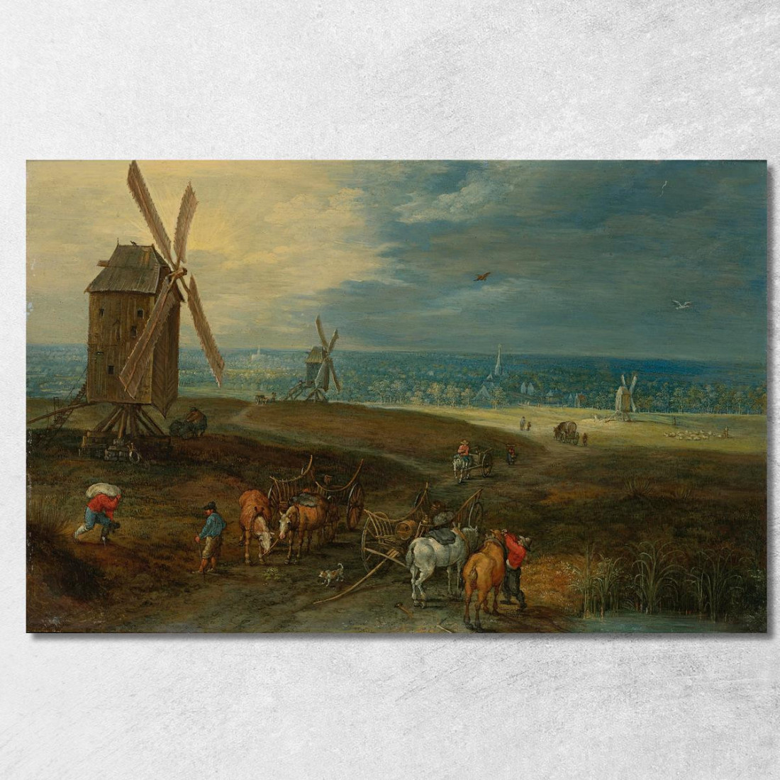 Ampio Paesaggio Con Viaggiatori Davanti A Un Mulino A Vento Jan Brueghel the Younger jby15 quadro stampato su tela Ampio Paesaggio Con Viaggiatori Davanti A Un Mulino A Vento Jan Brueghel the Younger jby15 quadro stampato su tela