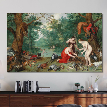 Diana E Le Sue Ninfe A Pesca Jan Brueghel the Younger jby18 quadro stampato su tela