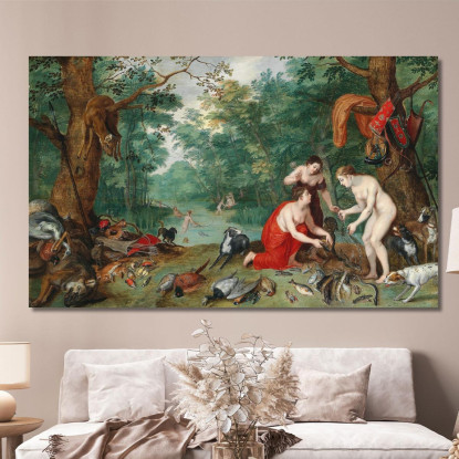 Diana E Le Sue Ninfe A Pesca Jan Brueghel the Younger jby18 quadro stampato su tela
