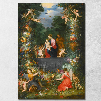 La Sacra Famiglia All'Interno Di Una Ghirlanda Di Frutta Fiori E Verdure Tenuta Da Angeli Jan Brueghel the Younger jby38 quadro