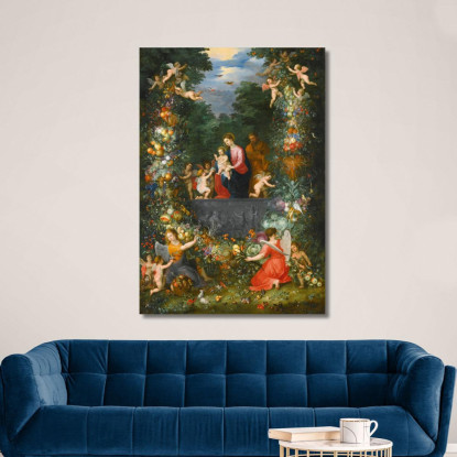 La Sacra Famiglia All'Interno Di Una Ghirlanda Di Frutta Fiori E Verdure Tenuta Da Angeli Jan Brueghel the Younger jby38 quadro