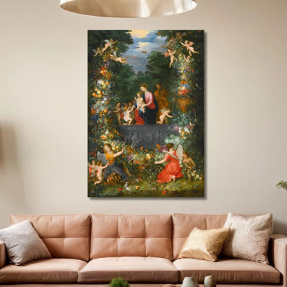 La Sacra Famiglia All'Interno Di Una Ghirlanda Di Frutta Fiori E Verdure Tenuta Da Angeli Jan Brueghel the Younger jby38 quadro
