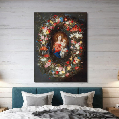 La Madonna Con Il Bambino Circondata Da Una Ghirlanda Floreale Jan Brueghel the Younger jby39 quadro stampato su tela