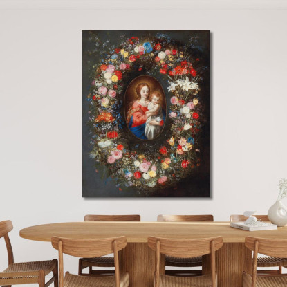 La Madonna Con Il Bambino Circondata Da Una Ghirlanda Floreale Jan Brueghel the Younger jby39 quadro stampato su tela