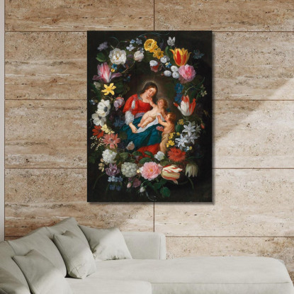 La Vergine Con Il Bambino E Il Piccolo San Giovanni Battista Circondati Da Una Ghirlanda Di Fiori Jan Brueghel the Younger jby4