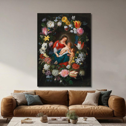 La Vergine Con Il Bambino E Il Piccolo San Giovanni Battista Circondati Da Una Ghirlanda Di Fiori Jan Brueghel the Younger jby4
