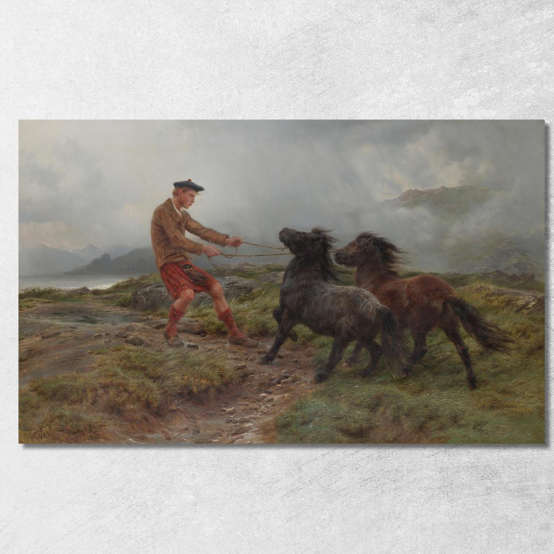 Un Guardacaccia E Due Pony Shetland In Un Paesaggio Nebbioso Rosa Bonheur rbn2 quadro stampato su tela Un Guardacaccia E Due Pony Shetland In Un Paesaggio Nebbioso Rosa Bonheur rbn2 quadro stampato su tela