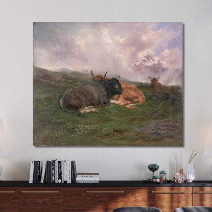 Bovini A Riposo Su Una Collina Nelle Alpi Rosa Bonheur rbn8 quadro stampato su tela