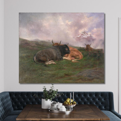Bovini A Riposo Su Una Collina Nelle Alpi Rosa Bonheur rbn8 quadro stampato su tela