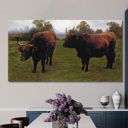 Due Tori Al Pascolo Rosa Bonheur rbn55 quadro stampato su tela