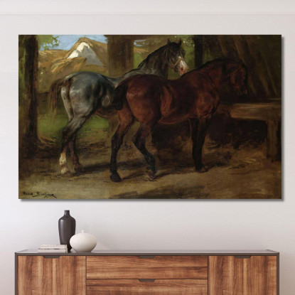 Due Cavalli In Una Stalla Rosa Bonheur rbn58 quadro stampato su tela