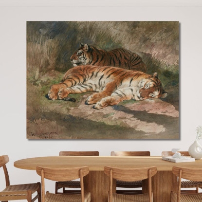 Due Tigri Sdraiate Rosa Bonheur rbn60 quadro stampato su tela