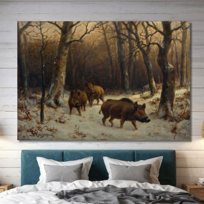 Cinghiali Nella Neve Rosa Bonheur rbn65 quadro stampato su tela