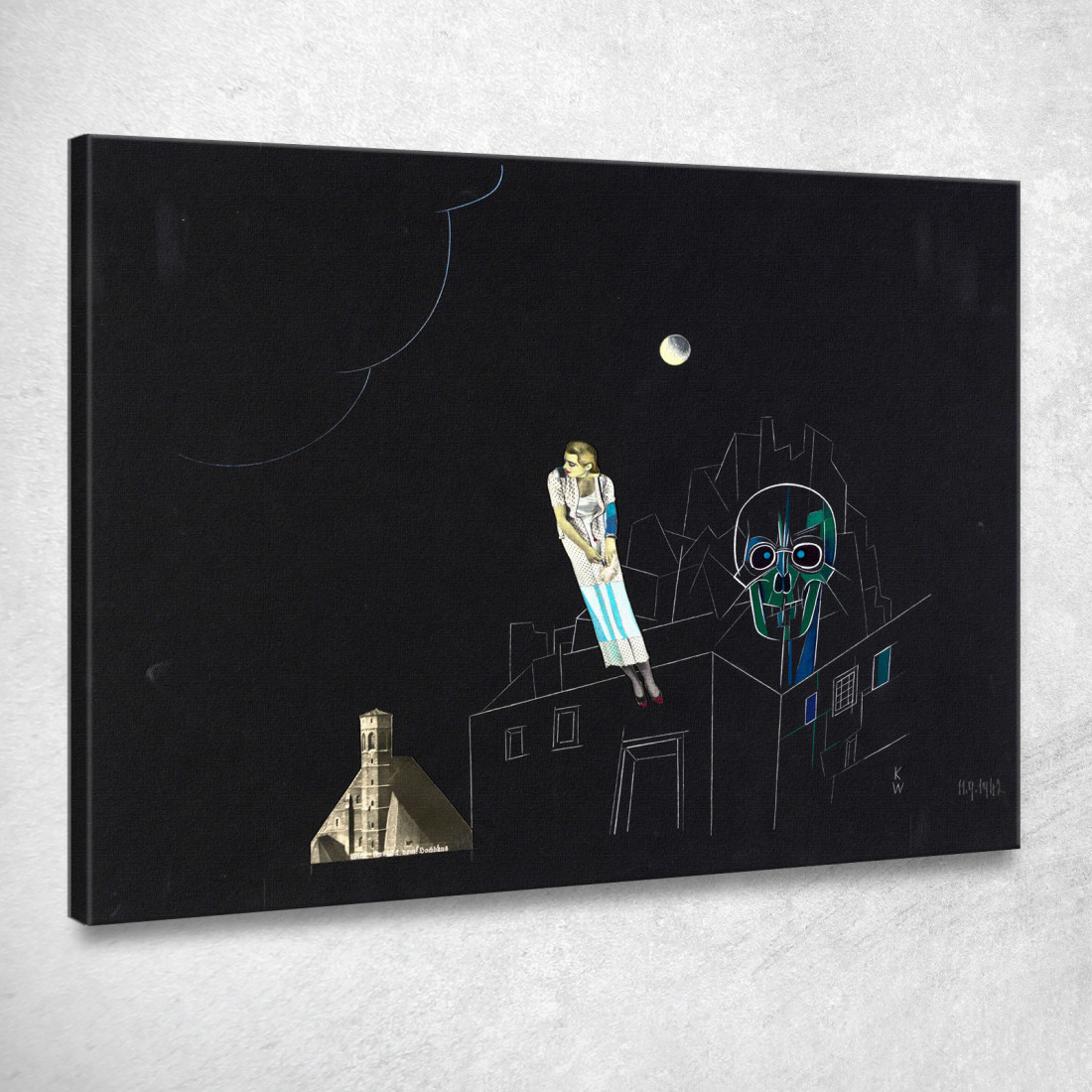 Collage Senza Titolo Donna Luna E Teschio Karl Wiener kwn493 quadro stampato su tela Collage Senza Titolo Donna Luna E Teschio Karl Wiener kwn493 quadro stampato su tela