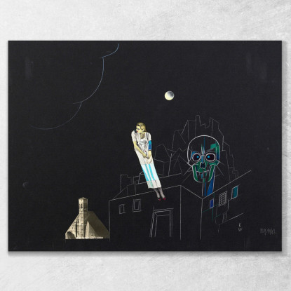 Collage Senza Titolo Donna Luna E Teschio Karl Wiener kwn493 quadro stampato su tela