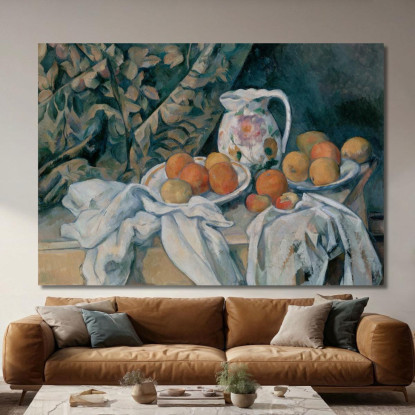 Natura Morta Con Tenda E Brocca Fiorita Paul Cézanne pcz95 quadro stampato su tela