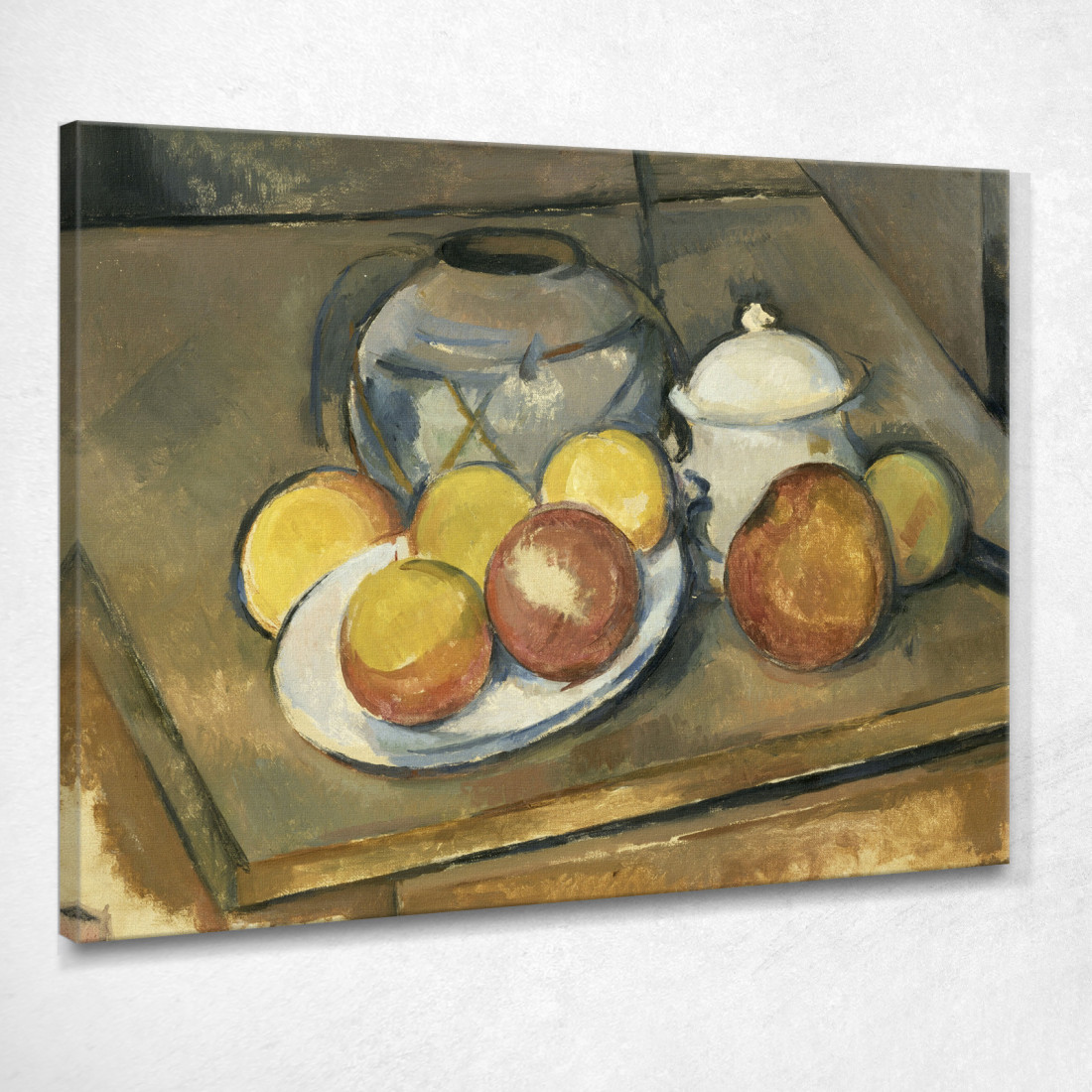 Vaso Con Rifiniture Di Paglia Zuccheriera E Mele Paul Cézanne pcz103 quadro stampato su tela Vaso Con Rifiniture Di Paglia Zuccheriera E Mele Paul Cézanne pcz103 quadro stampato su tela