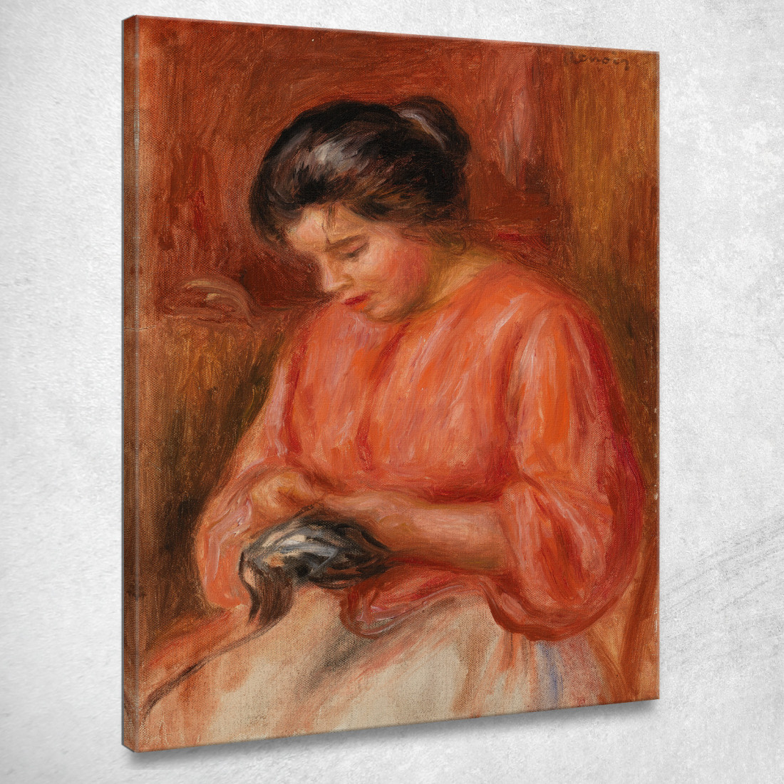 Ragazza Che Rammenda Pierre-Auguste Renoir par239 quadro stampato su tela Ragazza Che Rammenda Pierre-Auguste Renoir par239 quadro stampato su tela