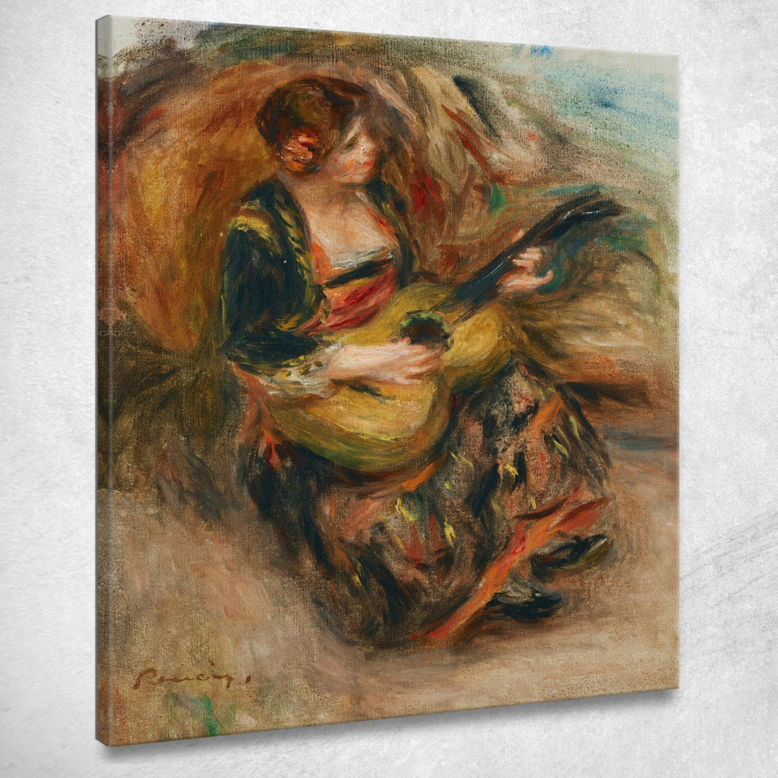 Giovane Donna Seduta A Suonare La Chitarra Pierre-Auguste Renoir par267 quadro stampato su tela