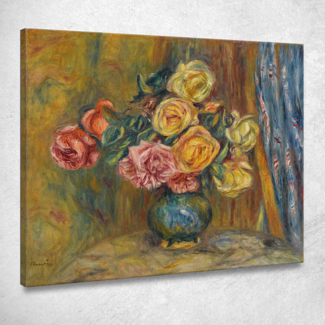 Rose Dietro La Tenda Blu Pierre-Auguste Renoir par323 quadro stampato su tela Rose Dietro La Tenda Blu Pierre-Auguste Renoir par323 quadro stampato su tela