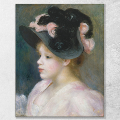 Giovane Ragazza Con Un Cappello Rosa E Nero Pierre-Auguste Renoir par525 quadro stampato su tela