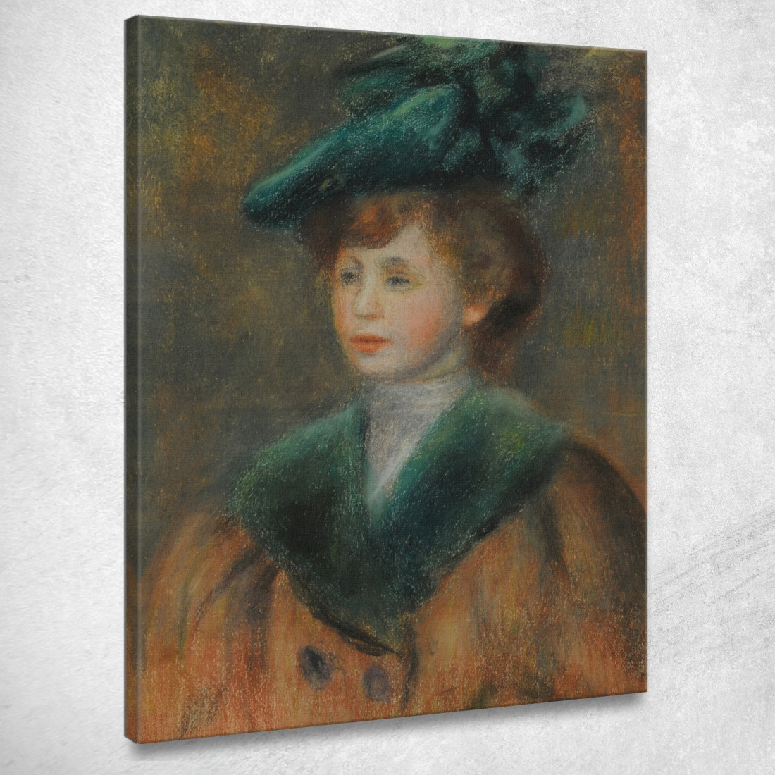 Giovane Donna Con Un Cappello Verde Pierre-Auguste Renoir par529 quadro stampato su tela Giovane Donna Con Un Cappello Verde Pierre-Auguste Renoir par529 quadro stampato su tela