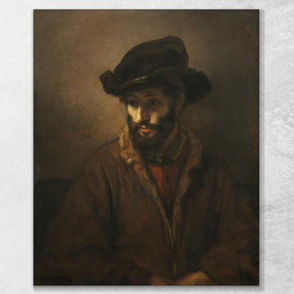 Un Uomo Barbuto Che Indossa Un Cappello Rembrandt van Rijn rvr1 quadro stampato su tela