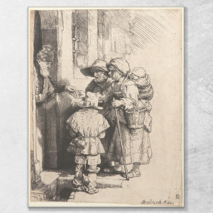 Mendicanti Che Ricevono L'Elemosina Sulla Porta Di Una Casa Rembrandt van Rijn rvr26 quadro stampato su tela