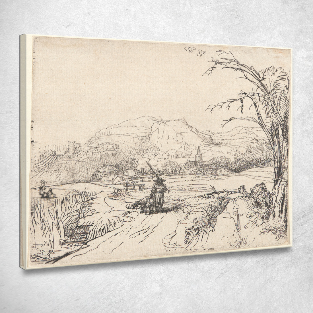 Paesaggio Con Sportivo E Cane Rembrandt van Rijn rvr80 quadro stampato su tela Paesaggio Con Sportivo E Cane Rembrandt van Rijn rvr80 quadro stampato su tela