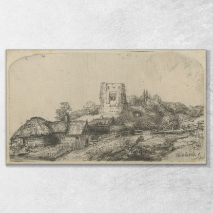 Paesaggio Con Torre Quadrata Rembrandt van Rijn rvr81 quadro stampato su tela