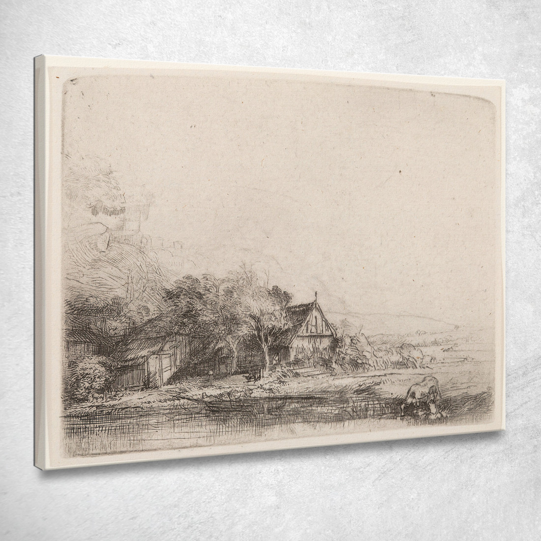 Paesaggio Con Mucca Rembrandt van Rijn rvr83 quadro stampato su tela Paesaggio Con Mucca Rembrandt van Rijn rvr83 quadro stampato su tela