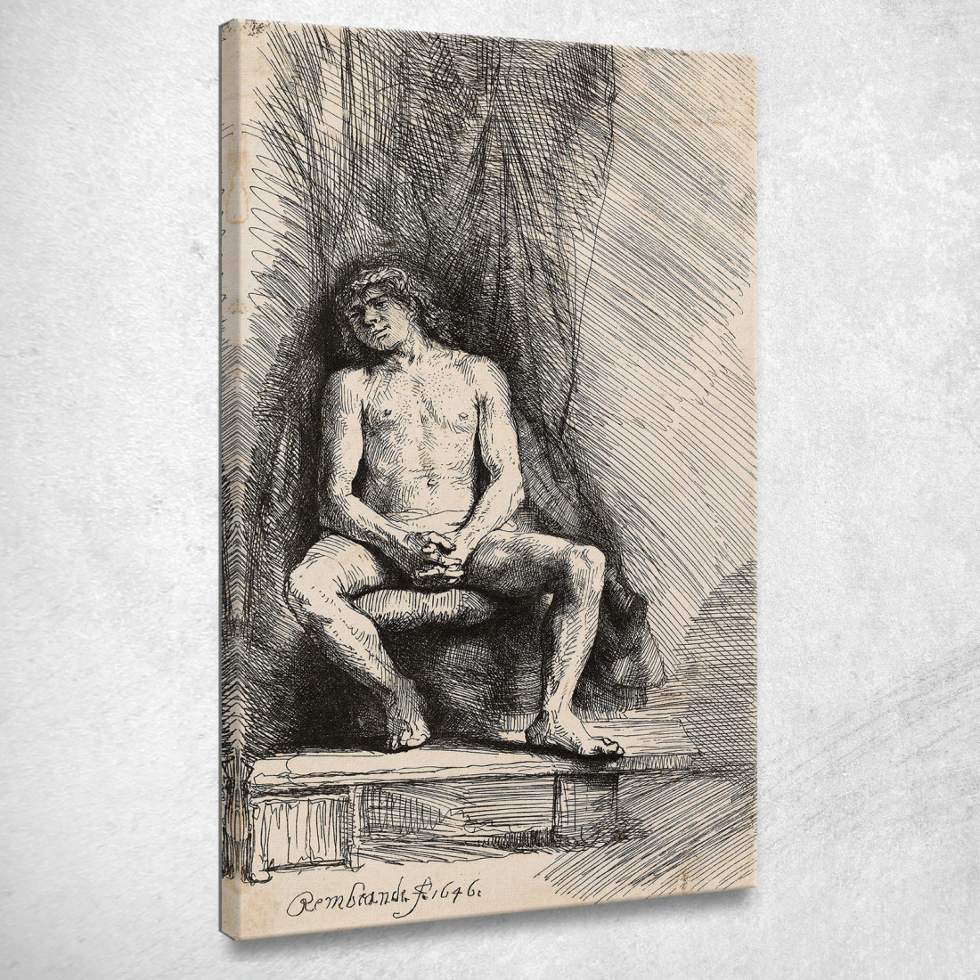 Uomo Nudo Seduto Davanti A Una Tenda Rembrandt van Rijn rvr106 quadro stampato su tela Uomo Nudo Seduto Davanti A Una Tenda Rembrandt van Rijn rvr106 quadro stampato su tela