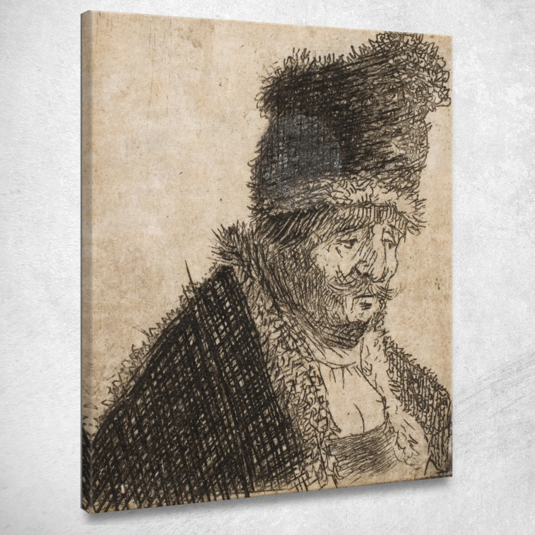 Vecchio In Pelliccia E Busto Con Berretto Alto Rembrandt van Rijn rvr108 quadro stampato su tela Vecchio In Pelliccia E Busto Con Berretto Alto Rembrandt van Rijn rvr108 quadro stampato su tela