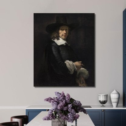 Ritratto Di Un Gentiluomo Con Un Cappello Alto E Guanti Rembrandt van Rijn rvr121 quadro stampato su tela
