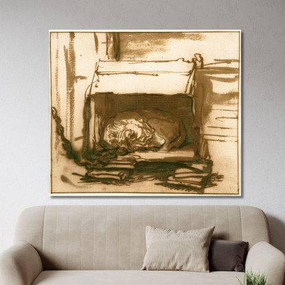 Cane Da Guardia Dormiente Rembrandt van Rijn rvr189 quadro stampato su tela
