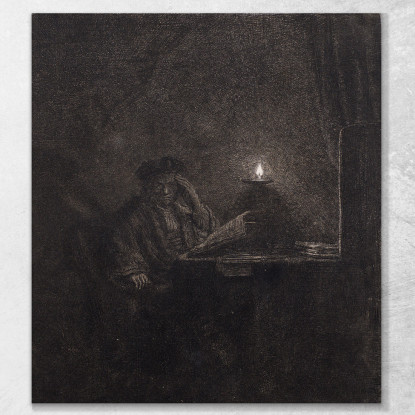 Studente A Un Tavolo A Lume Di Candela Rembrandt van Rijn rvr195 quadro stampato su tela
