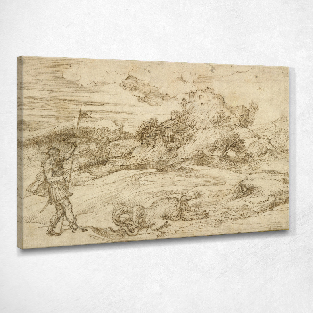 Paesaggio Con San Teodoro Che Vince Il Drago Titian Tiziano Vecellio ttn35 quadro stampato su tela Paesaggio Con San Teodoro Che Vince Il Drago Titian Tiziano Vecellio ttn35 quadro stampato su tela