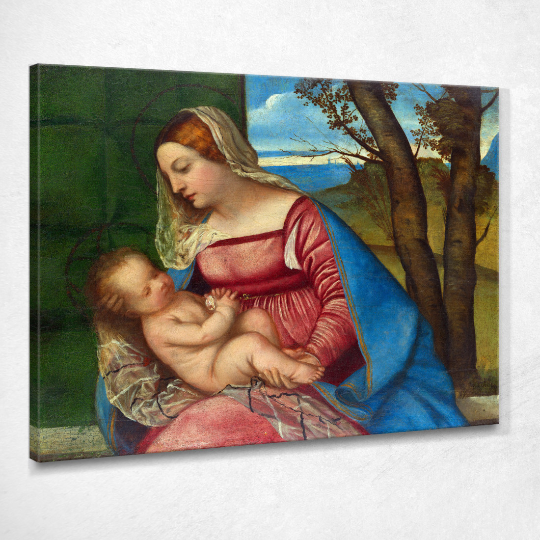 Madonna Col Bambino Titian Tiziano Vecellio ttn36 quadro stampato su tela