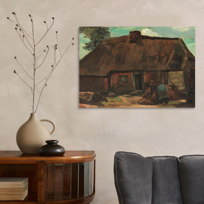 Cottage Con Contadina Che Scava Vincent van Gogh vvg118 quadro stampato su tela