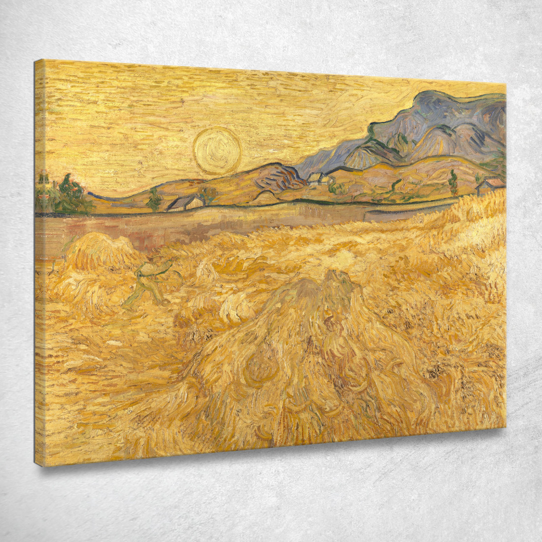 Campo Di Grano Con Mietitrice E Sole Vincent van Gogh vvg183 quadro stampato su tela Campo Di Grano Con Mietitrice E Sole Vincent van Gogh vvg183 quadro stampato su tela