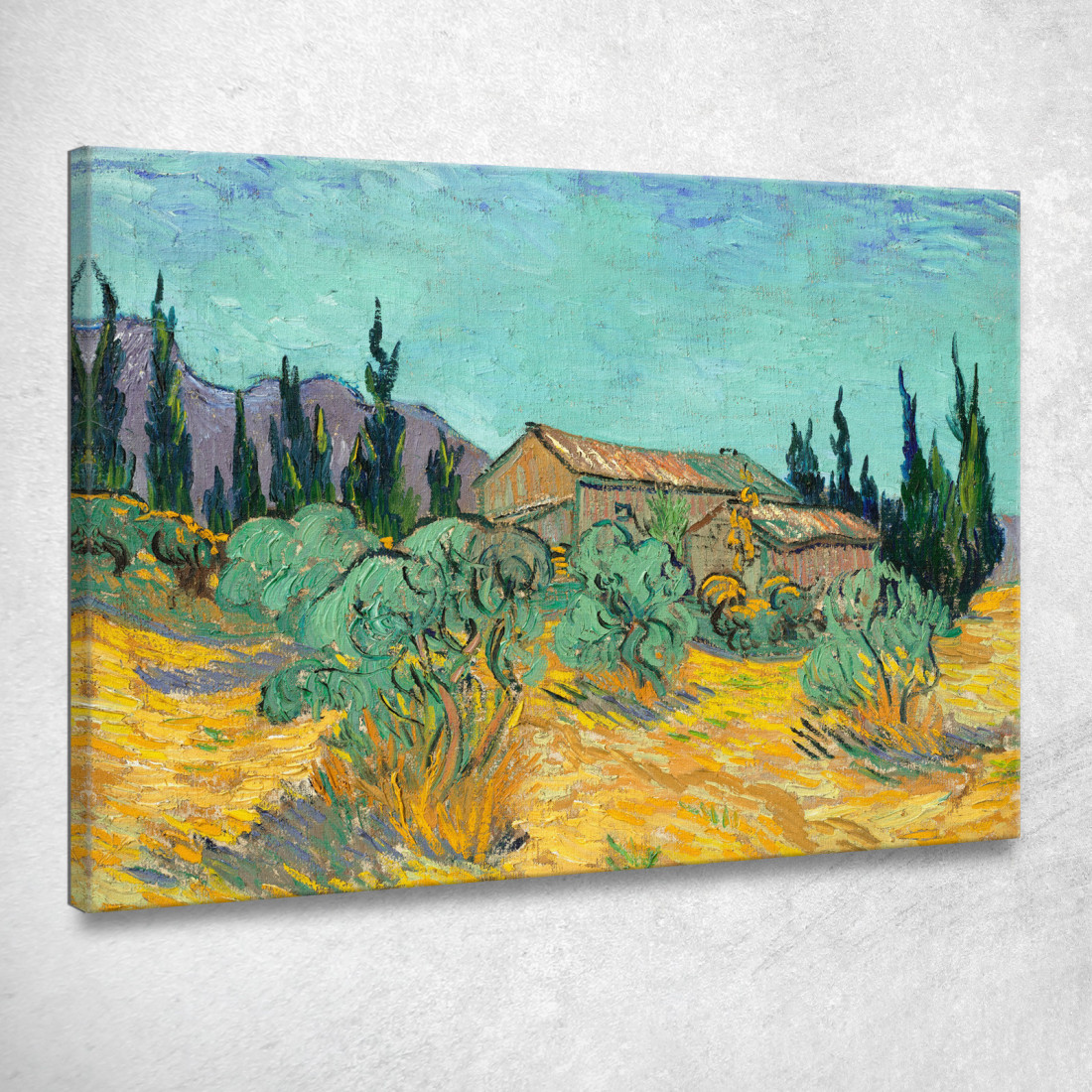 Capanne In Legno Tra Ulivi E Cipressi Vincent van Gogh vvg200 quadro stampato su tela Capanne In Legno Tra Ulivi E Cipressi Vincent van Gogh vvg200 quadro stampato su tela