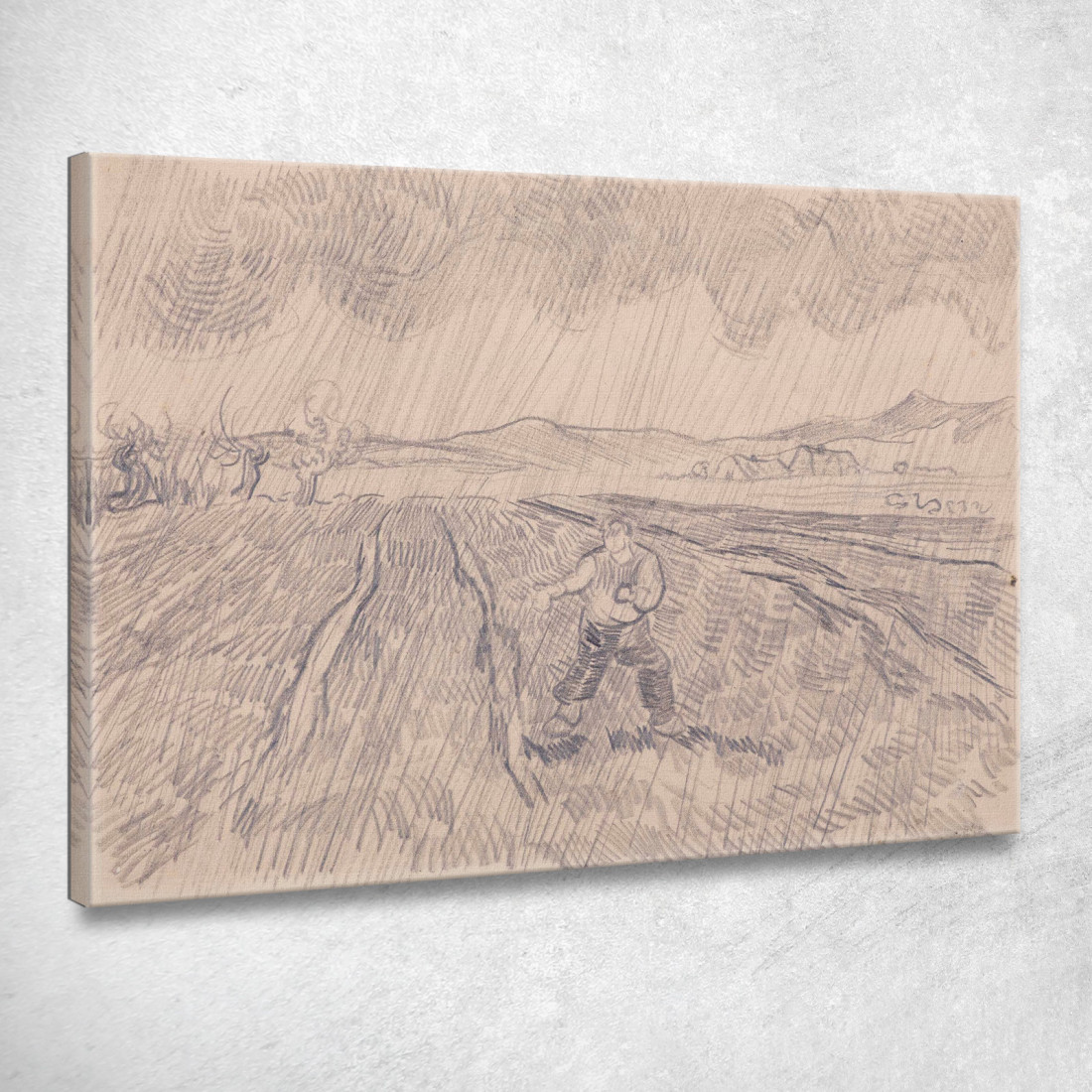 Campo Recintato Con Seminatore Sotto La Pioggia Vincent van Gogh vvg206 quadro stampato su tela