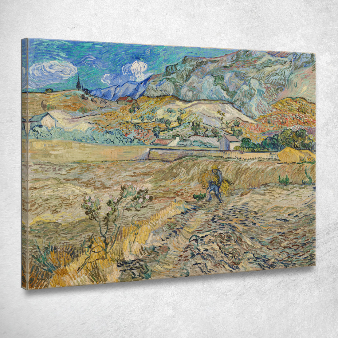 Paesaggio Nel Campo Recintato Di Saint-Rémy Con Contadino Vincent van Gogh vvg232 quadro stampato su tela