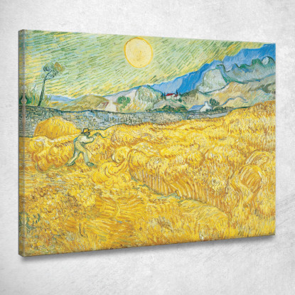 Campo Di Grano Dietro L'Ospedale Saint-Paul Con Un Mietitore Vincent van Gogh vvg337 quadro stampato su tela